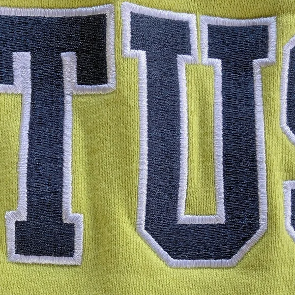 Stussy Contrast Rib Mock Neck Cotton Fleece Sweatshirt Men's Sz M Navy & Lime - Picture 12 of 16